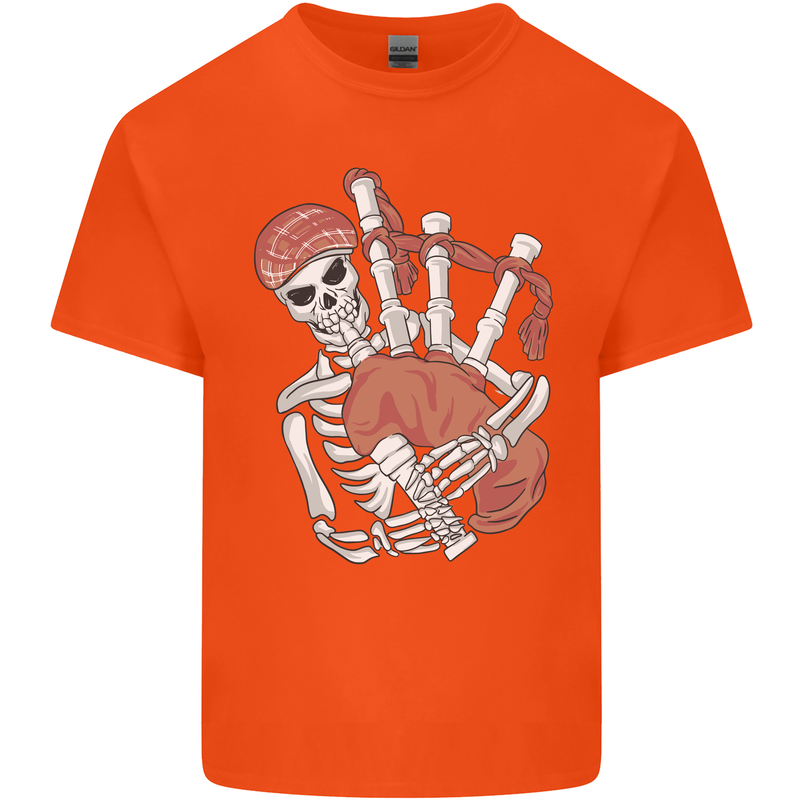 A Skeleton Playing the Bagpipes Mens Cotton T-Shirt Tee Top Orange