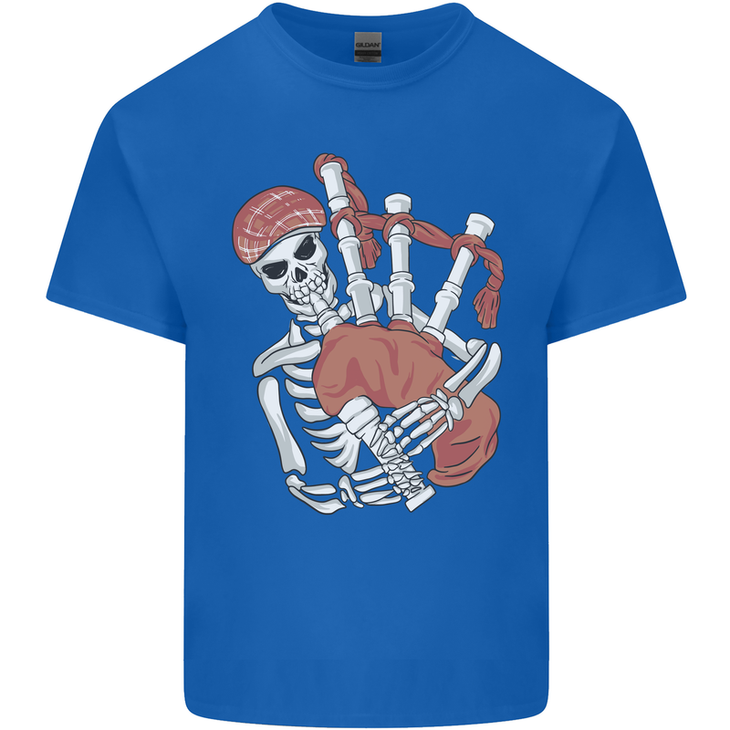 A Skeleton Playing the Bagpipes Mens Cotton T-Shirt Tee Top Royal Blue