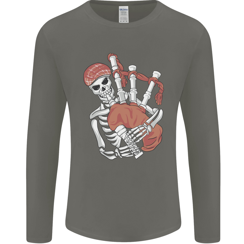 A Skeleton Playing the Bagpipes Mens Long Sleeve T-Shirt Charcoal