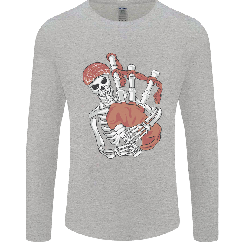 A Skeleton Playing the Bagpipes Mens Long Sleeve T-Shirt Sports Grey