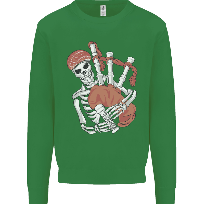 A Skeleton Playing the Bagpipes Mens Sweatshirt Jumper Irish Green