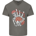 A Skeleton Playing the Bagpipes Mens V-Neck Cotton T-Shirt Charcoal