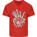 A Skeleton Playing the Bagpipes Mens V-Neck Cotton T-Shirt Red