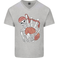 A Skeleton Playing the Bagpipes Mens V-Neck Cotton T-Shirt Sports Grey