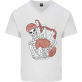 A Skeleton Playing the Bagpipes Mens V-Neck Cotton T-Shirt White