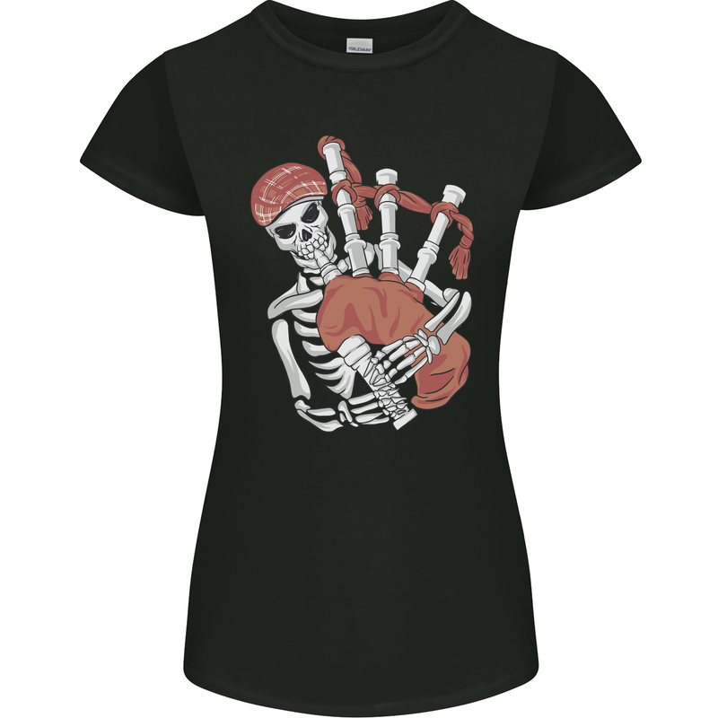 A Skeleton Playing the Bagpipes Womens Petite Cut T-Shirt Black