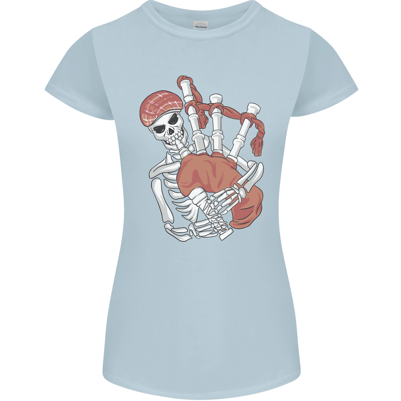 A Skeleton Playing the Bagpipes Womens Petite Cut T-Shirt Light Blue