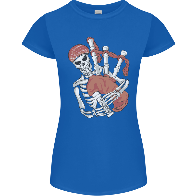 A Skeleton Playing the Bagpipes Womens Petite Cut T-Shirt Royal Blue