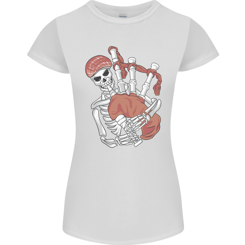 A Skeleton Playing the Bagpipes Womens Petite Cut T-Shirt White