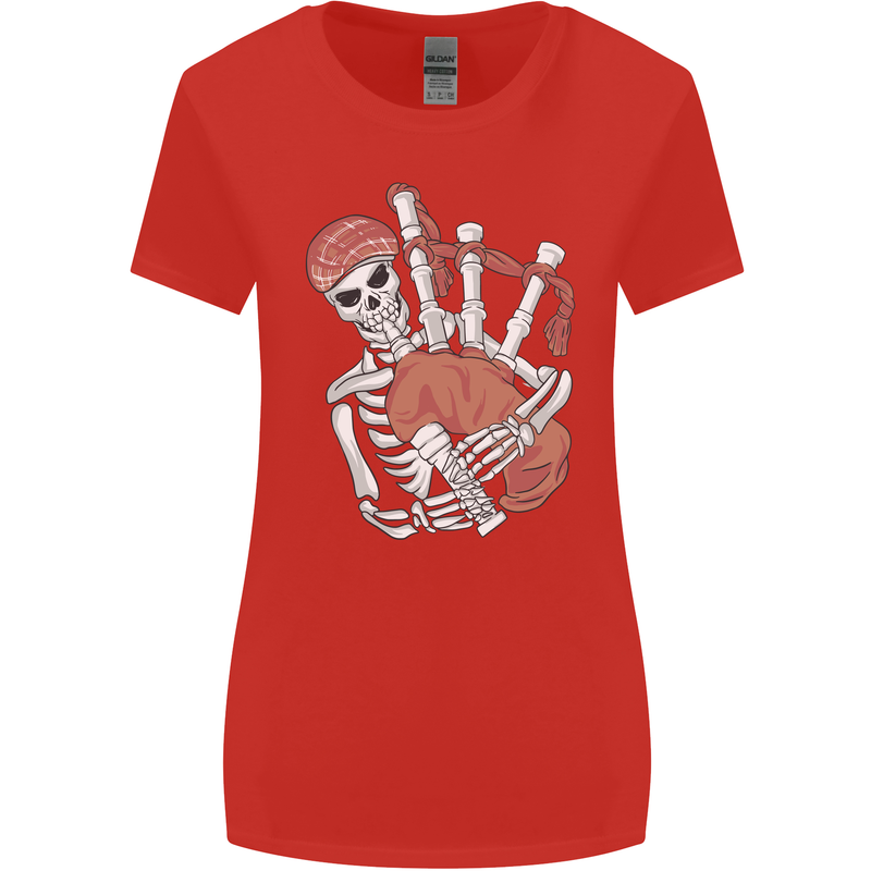 A Skeleton Playing the Bagpipes Womens Wider Cut T-Shirt Red