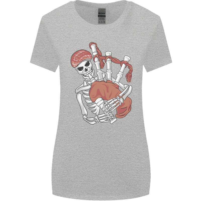 A Skeleton Playing the Bagpipes Womens Wider Cut T-Shirt Sports Grey