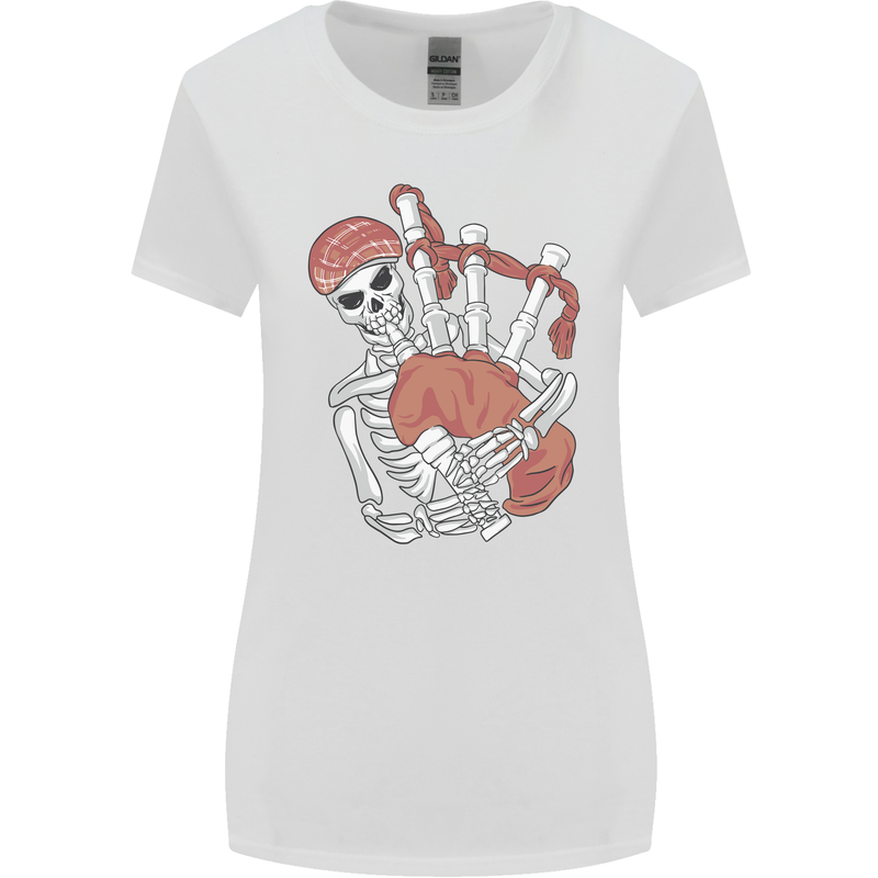 A Skeleton Playing the Bagpipes Womens Wider Cut T-Shirt White