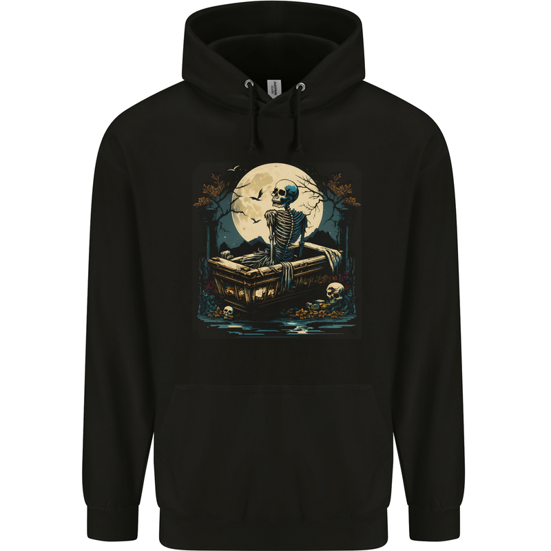 A Skeleton & Coffin in a Graveyard Halloween Childrens Kids Hoodie Black