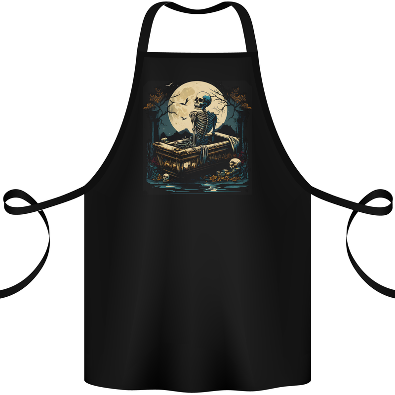A Skeleton & Coffin in a Graveyard Halloween Cotton Apron 100% Organic Black