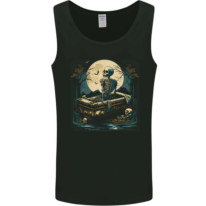 A Skeleton & Coffin in a Graveyard Halloween Mens Vest Tank Top Black
