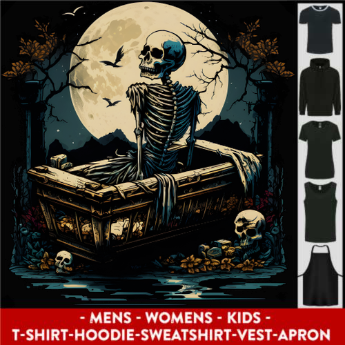 A Skeleton & Coffin in a Graveyard Halloween Mens Womens Kids Unisex Main Image