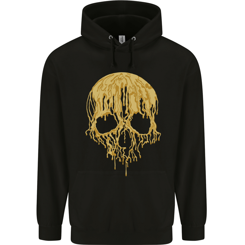 A Skull Dripping in Gold Childrens Kids Hoodie Black