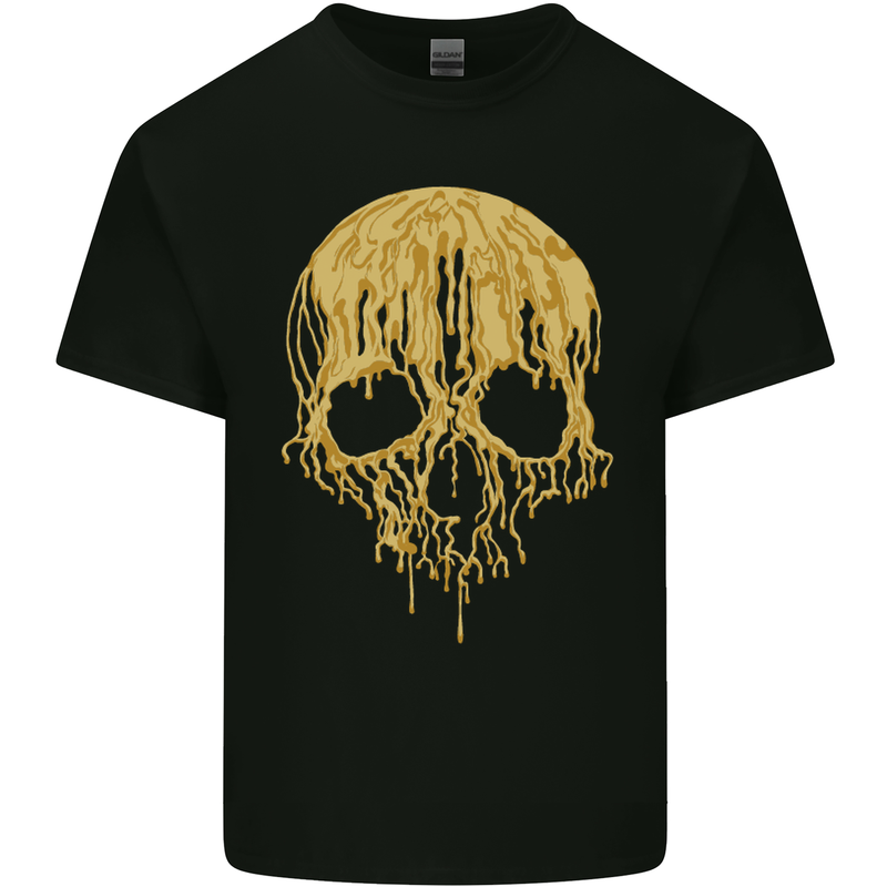 A Skull Dripping in Gold Mens Cotton T-Shirt Tee Top Black