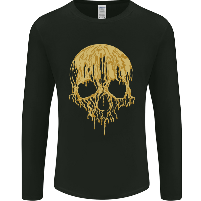 A Skull Dripping in Gold Mens Long Sleeve T-Shirt Black