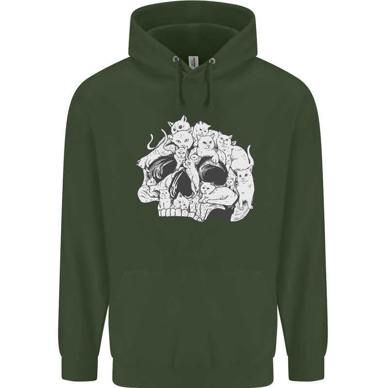 A Skull Made of Cats Mens 80% Cotton Hoodie Forest Green