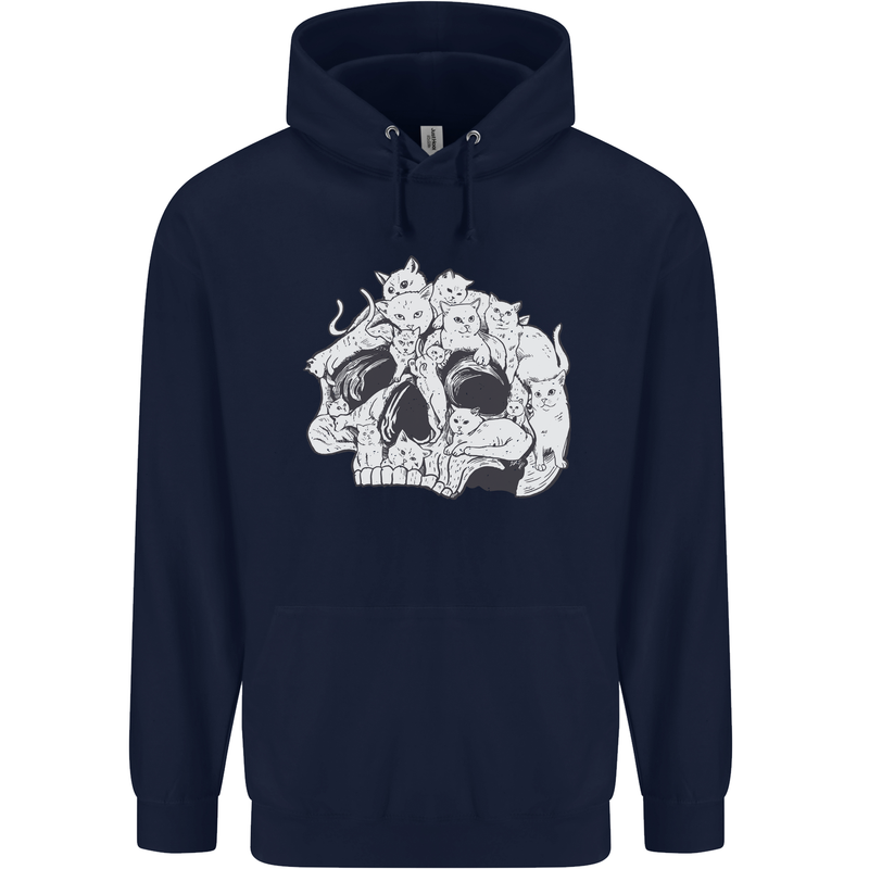 A Skull Made of Cats Mens 80% Cotton Hoodie Navy Blue