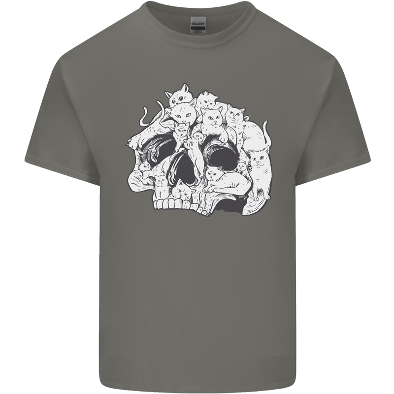 A Skull Made of Cats Mens Cotton T-Shirt Tee Top Charcoal
