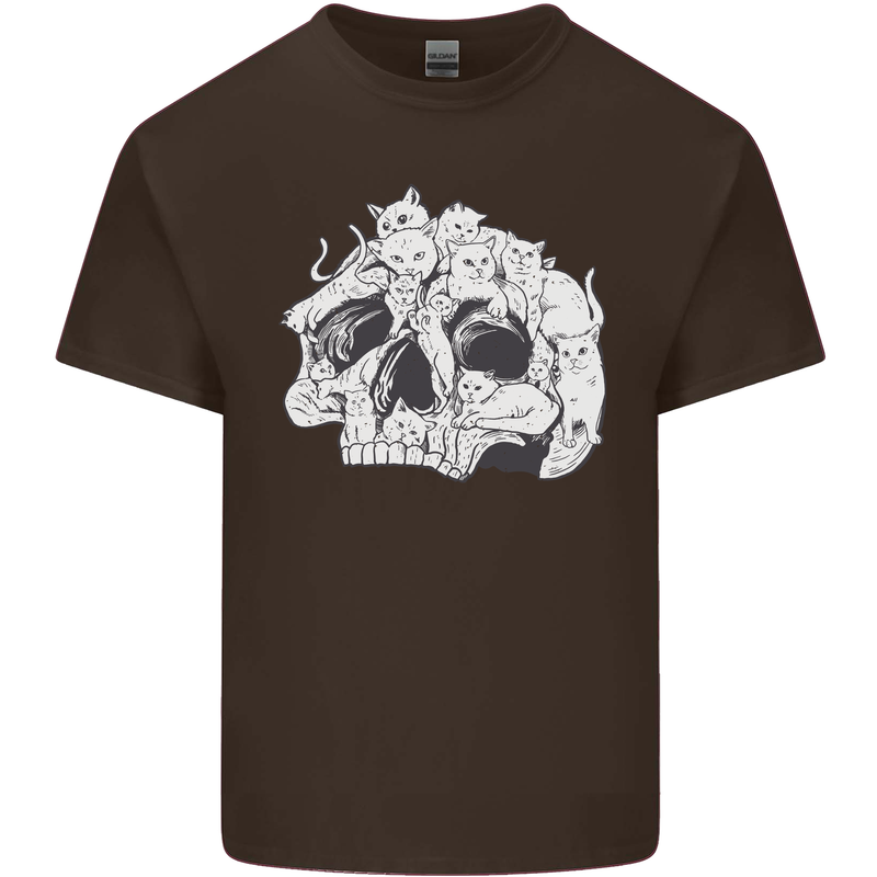 A Skull Made of Cats Mens Cotton T-Shirt Tee Top Dark Chocolate