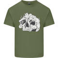A Skull Made of Cats Mens Cotton T-Shirt Tee Top Military Green