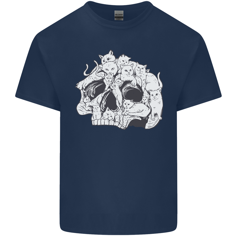 A Skull Made of Cats Mens Cotton T-Shirt Tee Top Navy Blue