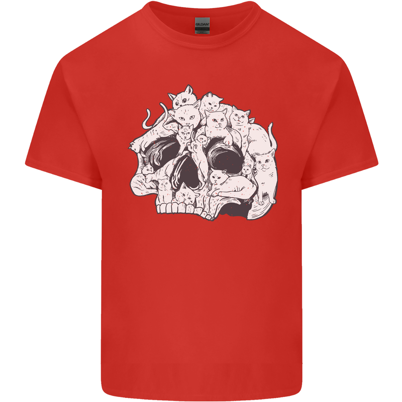 A Skull Made of Cats Mens Cotton T-Shirt Tee Top Red