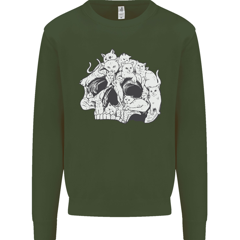 A Skull Made of Cats Mens Sweatshirt Jumper Forest Green