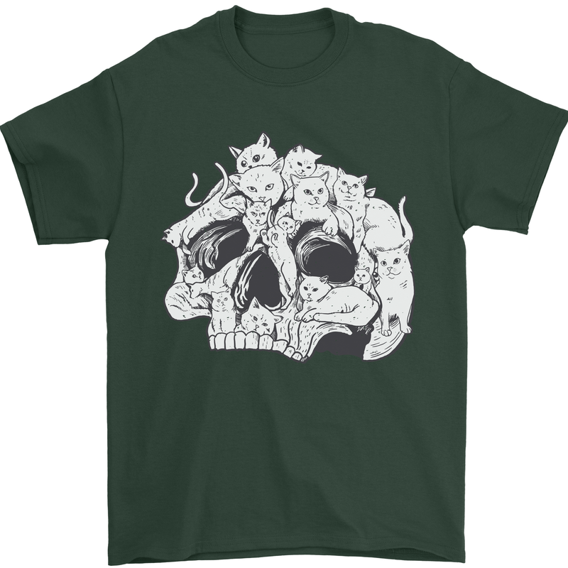 A Skull Made of Cats Mens T-Shirt Cotton Gildan Forest Green