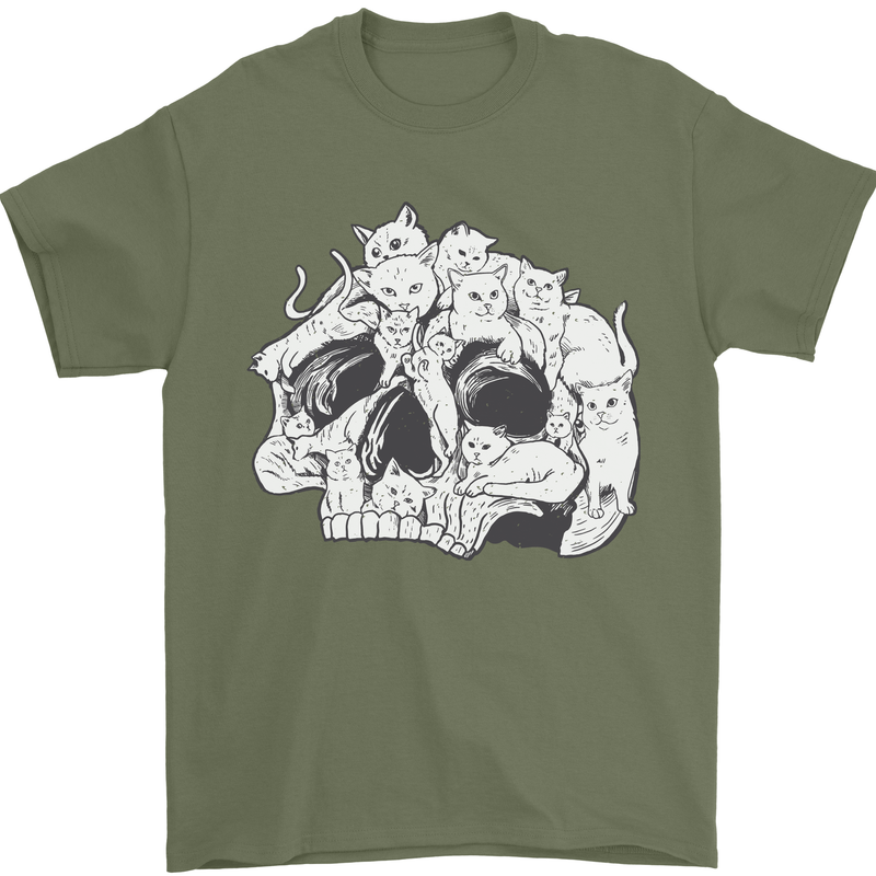 A Skull Made of Cats Mens T-Shirt Cotton Gildan Military Green