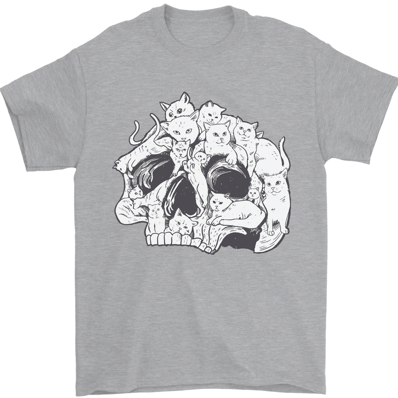 A Skull Made of Cats Mens T-Shirt Cotton Gildan Sports Grey