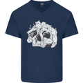 A Skull Made of Cats Mens V-Neck Cotton T-Shirt Navy Blue