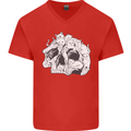A Skull Made of Cats Mens V-Neck Cotton T-Shirt Red