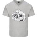 A Skull Made of Cats Mens V-Neck Cotton T-Shirt Sports Grey