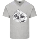 A Skull Made of Cats Mens V-Neck Cotton T-Shirt Sports Grey