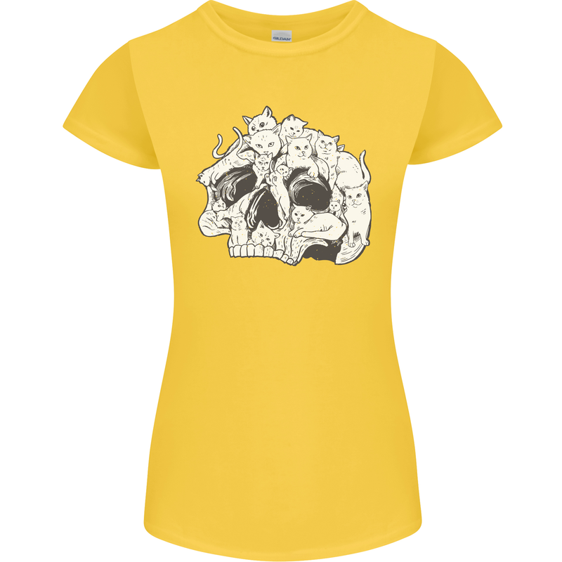 A Skull Made of Cats Womens Petite Cut T-Shirt Yellow