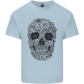 A Skull Made of Flowers Gothic Rock Biker Mens Cotton T-Shirt Tee Top Light Blue