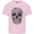 A Skull Made of Flowers Gothic Rock Biker Mens Cotton T-Shirt Tee Top Light Pink