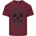 A Skull Made of Flowers Gothic Rock Biker Mens Cotton T-Shirt Tee Top Maroon