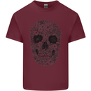 A Skull Made of Flowers Gothic Rock Biker Mens Cotton T-Shirt Tee Top Maroon