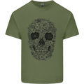 A Skull Made of Flowers Gothic Rock Biker Mens Cotton T-Shirt Tee Top Military Green