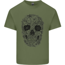 A Skull Made of Flowers Gothic Rock Biker Mens Cotton T-Shirt Tee Top Military Green
