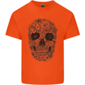 A Skull Made of Flowers Gothic Rock Biker Mens Cotton T-Shirt Tee Top Orange