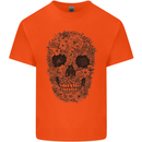 A Skull Made of Flowers Gothic Rock Biker Mens Cotton T-Shirt Tee Top Orange
