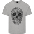 A Skull Made of Flowers Gothic Rock Biker Mens Cotton T-Shirt Tee Top Sports Grey
