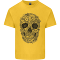 A Skull Made of Flowers Gothic Rock Biker Mens Cotton T-Shirt Tee Top Yellow
