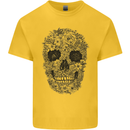 A Skull Made of Flowers Gothic Rock Biker Mens Cotton T-Shirt Tee Top Yellow